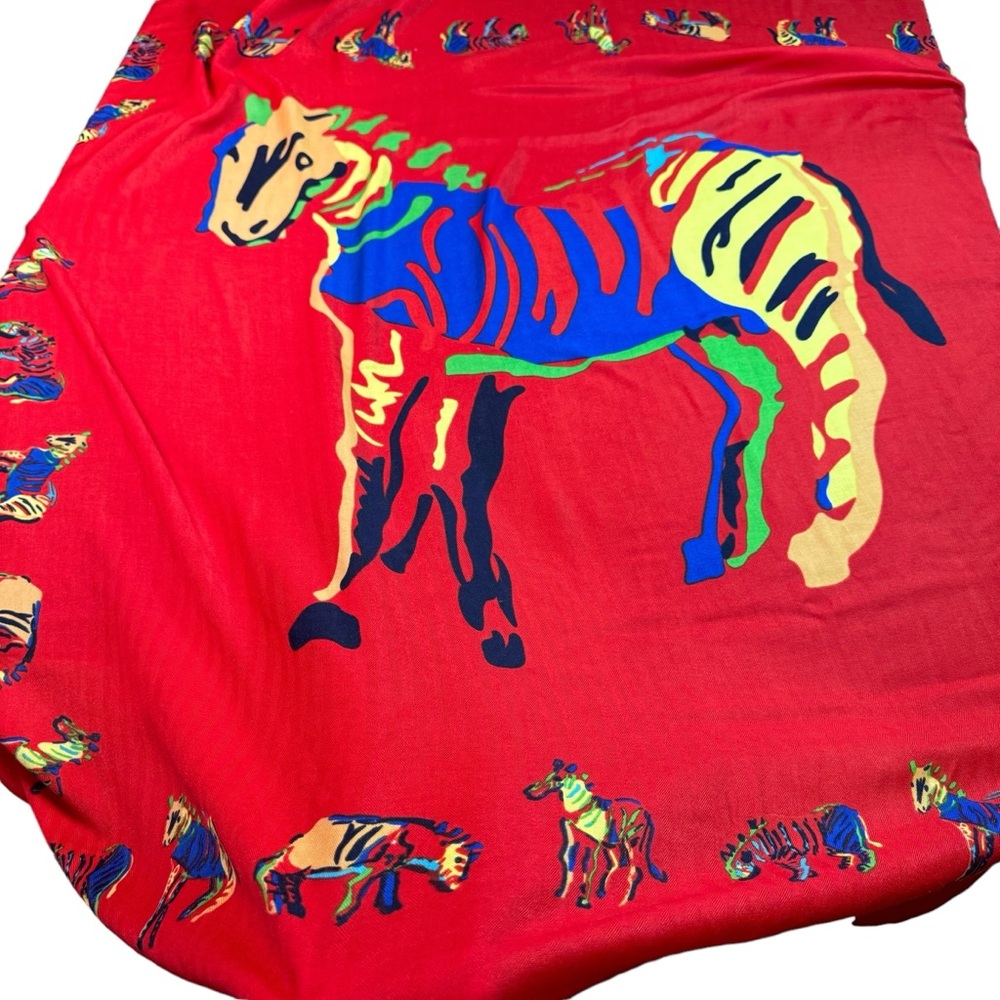 Han Mei Huge Red Colorful Zebra Retro 80’s 90’s Vibrant Scarf or Wrap